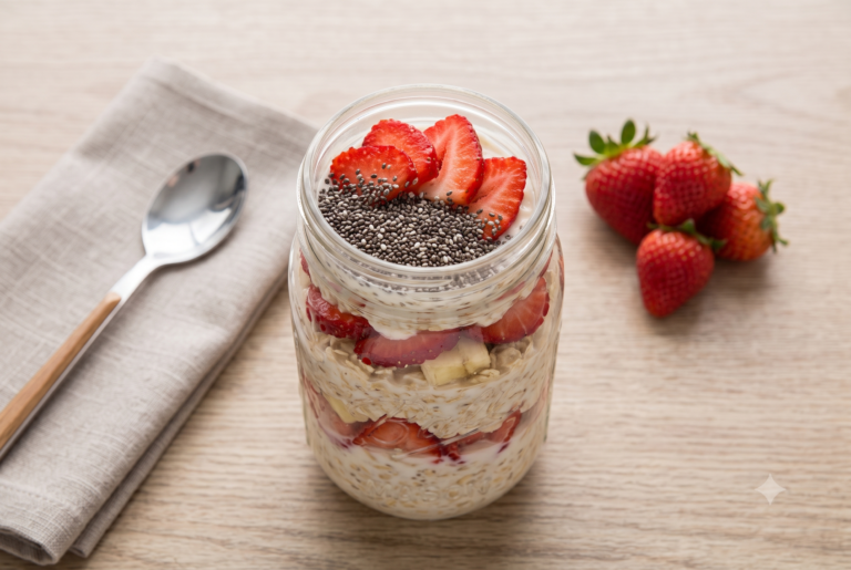 Overnight oats com iogurte e frutas